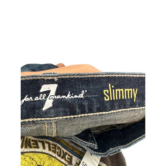 7 For All Mankind Slimmy Jeans Size 31 Blue Distressed Denim Stretch Casual Pant - Picture 4 of 7